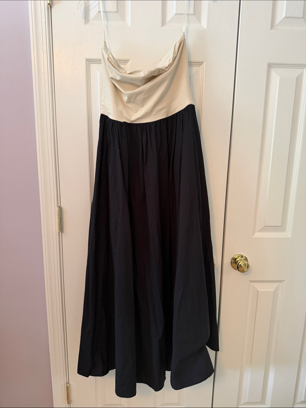 J. Crew Strapless Two-Tone Maxi Dress in Cream and Black - WITH POCKETS